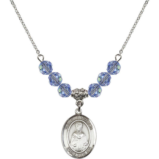 Sterling Silver Saint Winifred of Wales Birthstone Necklace with Light Sapphire Beads - 8419