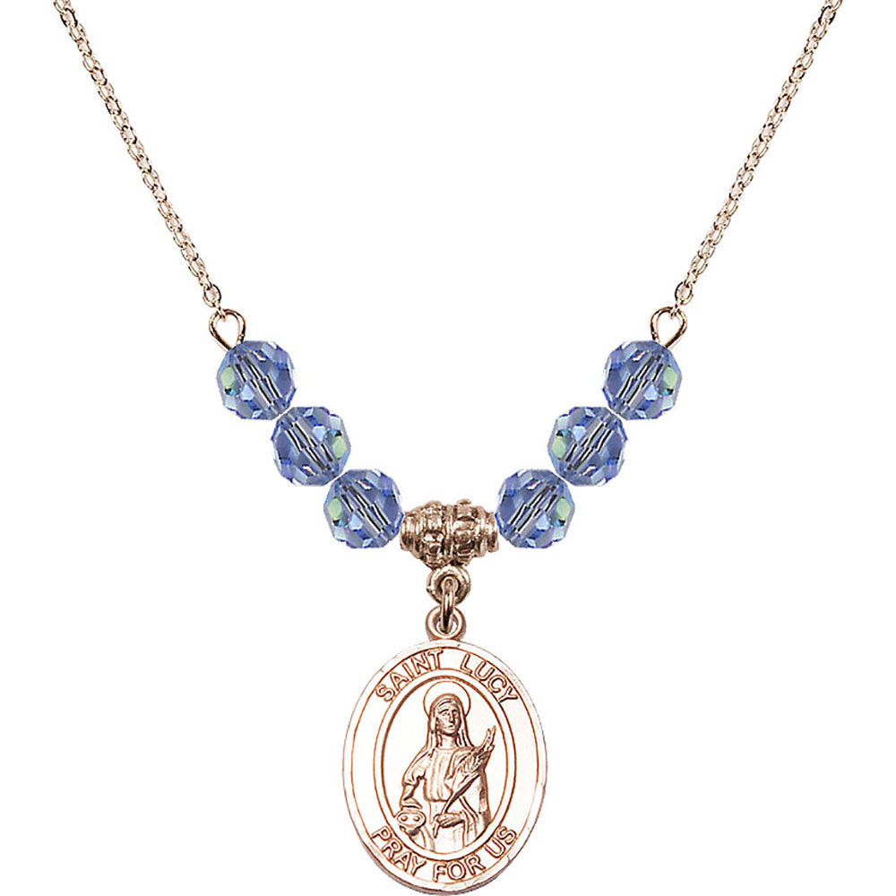 14kt Gold Filled Saint Lucy Birthstone Necklace with Light Sapphire Beads - 8422