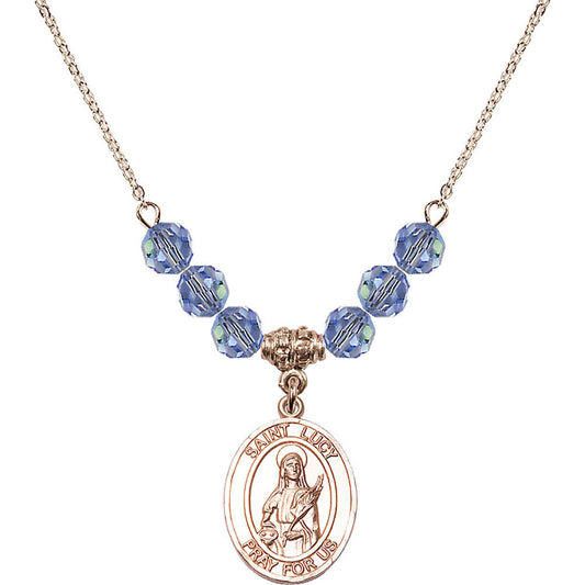 14kt Gold Filled Saint Lucy Birthstone Necklace with Light Sapphire Beads - 8422