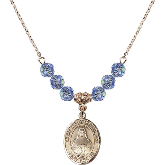14kt Gold Filled Saint Mary Mackillop Birthstone Necklace with Light Sapphire Beads - 8425