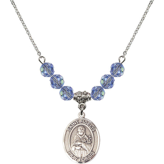 Sterling Silver Saint Fidelis Birthstone Necklace with Light Sapphire Beads - 8426