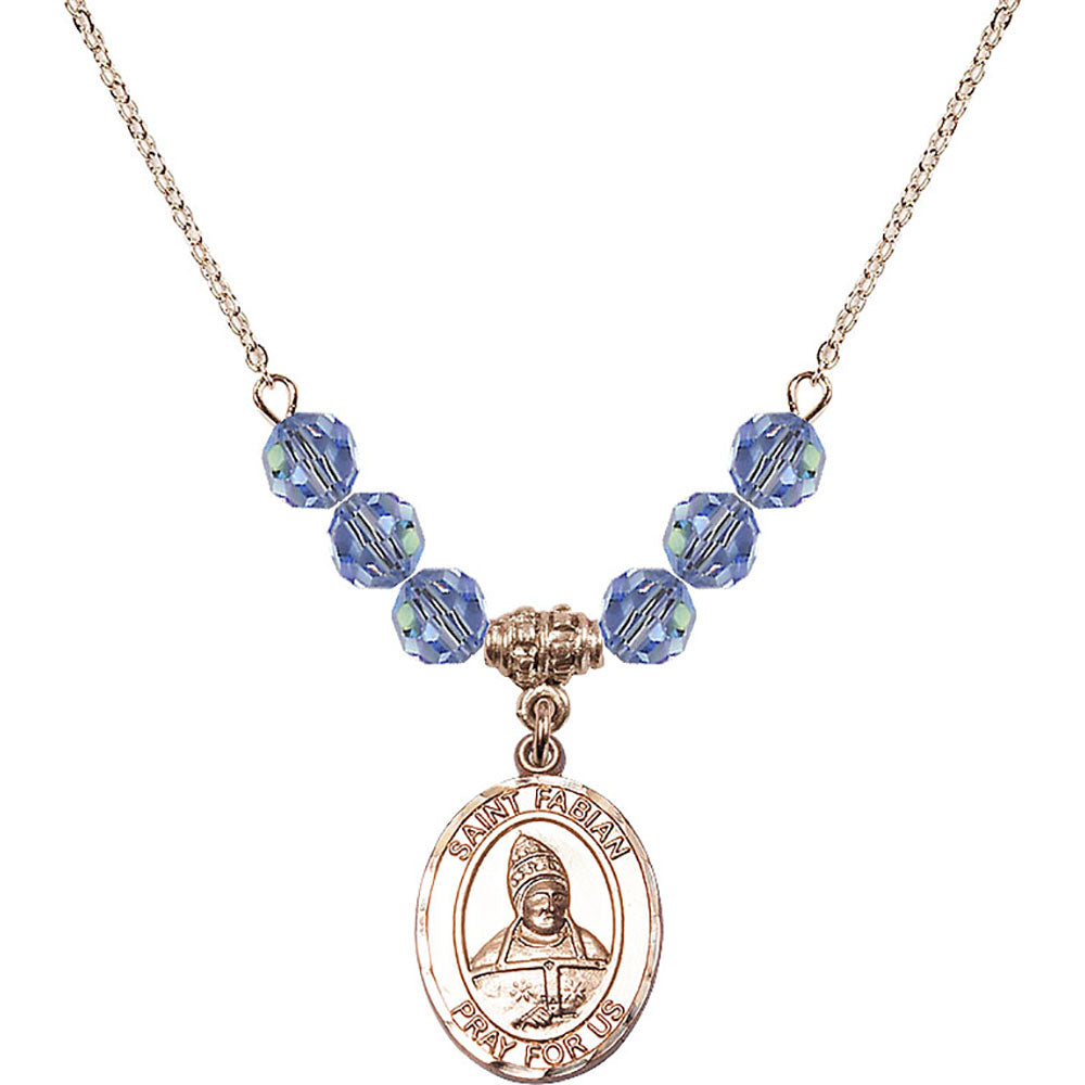14kt Gold Filled Saint Fabian Birthstone Necklace with Light Sapphire Beads - 8427
