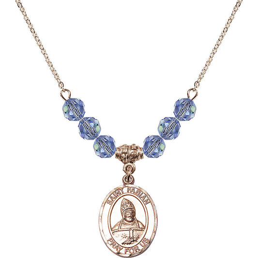 14kt Gold Filled Saint Fabian Birthstone Necklace with Light Sapphire Beads - 8427