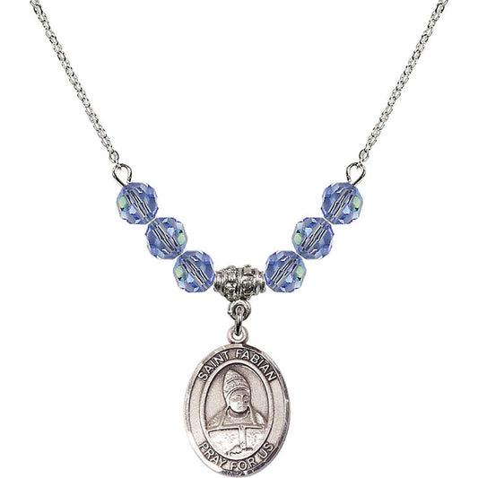 Sterling Silver Saint Fabian Birthstone Necklace with Light Sapphire Beads - 8427
