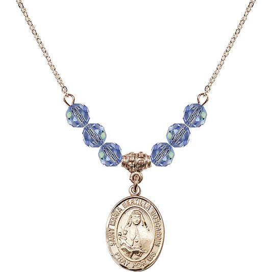 14kt Gold Filled Saint Maria Bertilla Boscardin Birthstone Necklace with Light Sapphire Beads - 8428