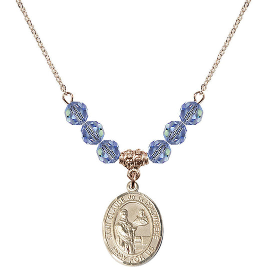 14kt Gold Filled Saint Claude de la Colombiere Birthstone Necklace with Light Sapphire Beads - 8432