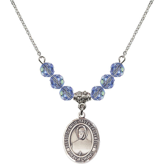 Sterling Silver Blessed Emilie Tavernier Gamelin Birthstone Necklace with Light Sapphire Beads - 8437