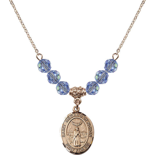 14kt Gold Filled Saint Medard of Noyon Birthstone Necklace with Light Sapphire Beads - 8444