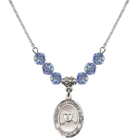Sterling Silver Blessed Jose Sanchez del Rio Birthstone Necklace with Light Sapphire Beads - 8446