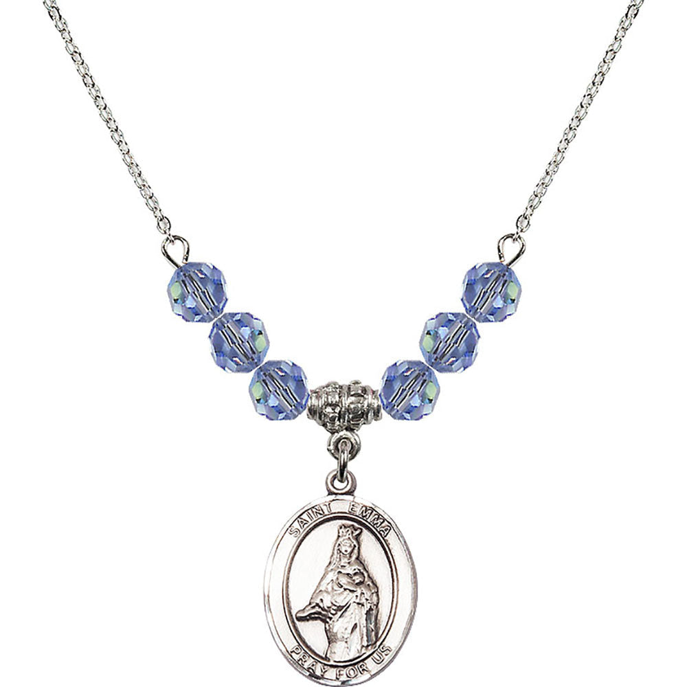 Sterling Silver Saint Emma Uffing Birthstone Necklace with Light Sapphire Beads - 8450