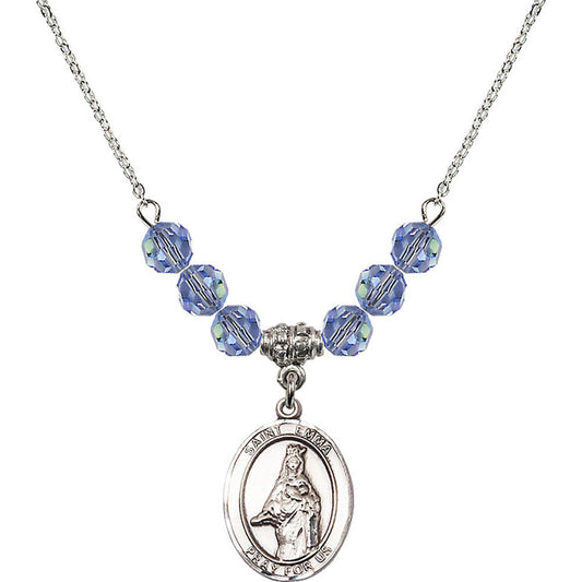 Sterling Silver Saint Emma Uffing Birthstone Necklace with Light Sapphire Beads - 8450