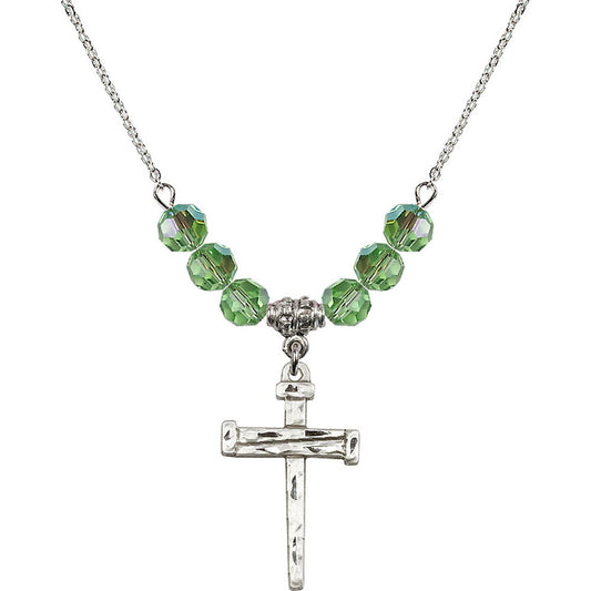 Sterling Silver Nail Cross Birthstone Necklace with Peridot Beads - 0013