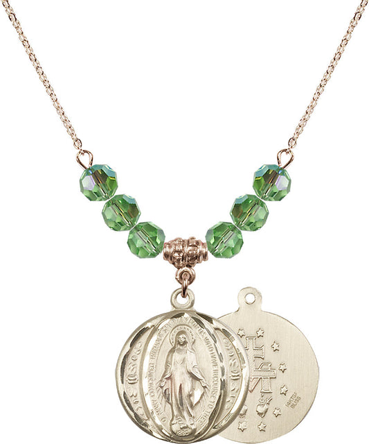 14kt Gold Filled Miraculous Birthstone Necklace with Peridot Beads - 0017