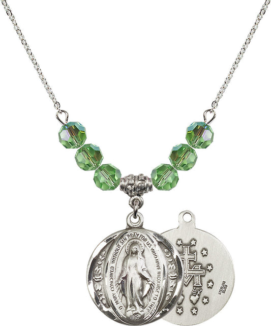 Sterling Silver Miraculous Birthstone Necklace with Peridot Beads - 0017