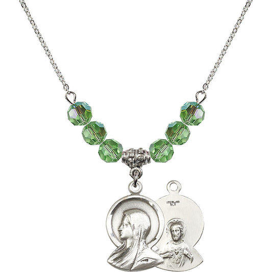 Sterling Silver Madonna Birthstone Necklace with Peridot Beads - 0020