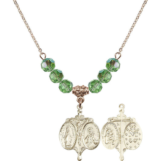 14kt Gold Filled Novena Birthstone Necklace with Peridot Beads - 0021