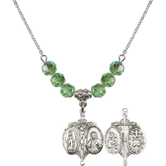Sterling Silver Novena Birthstone Necklace with Peridot Beads - 0021