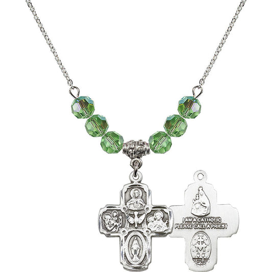 Sterling Silver 5-Way Birthstone Necklace with Peridot Beads - 0041