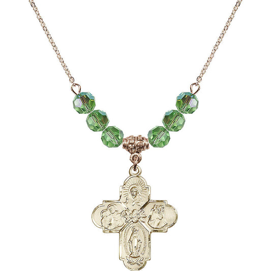 14kt Gold Filled 4-Way Birthstone Necklace with Peridot Beads - 0043
