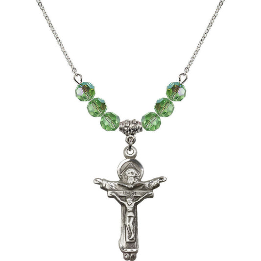 Sterling Silver Trinity Crucifix Birthstone Necklace with Peridot Beads - 0065