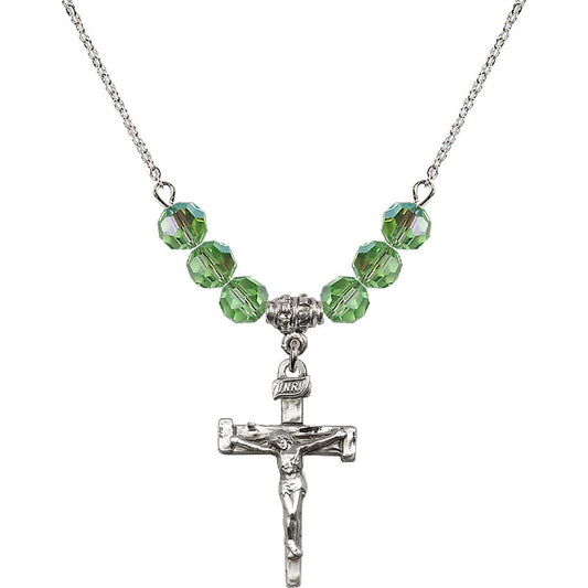 Sterling Silver Nail Crucifix Birthstone Necklace with Peridot Beads - 0073