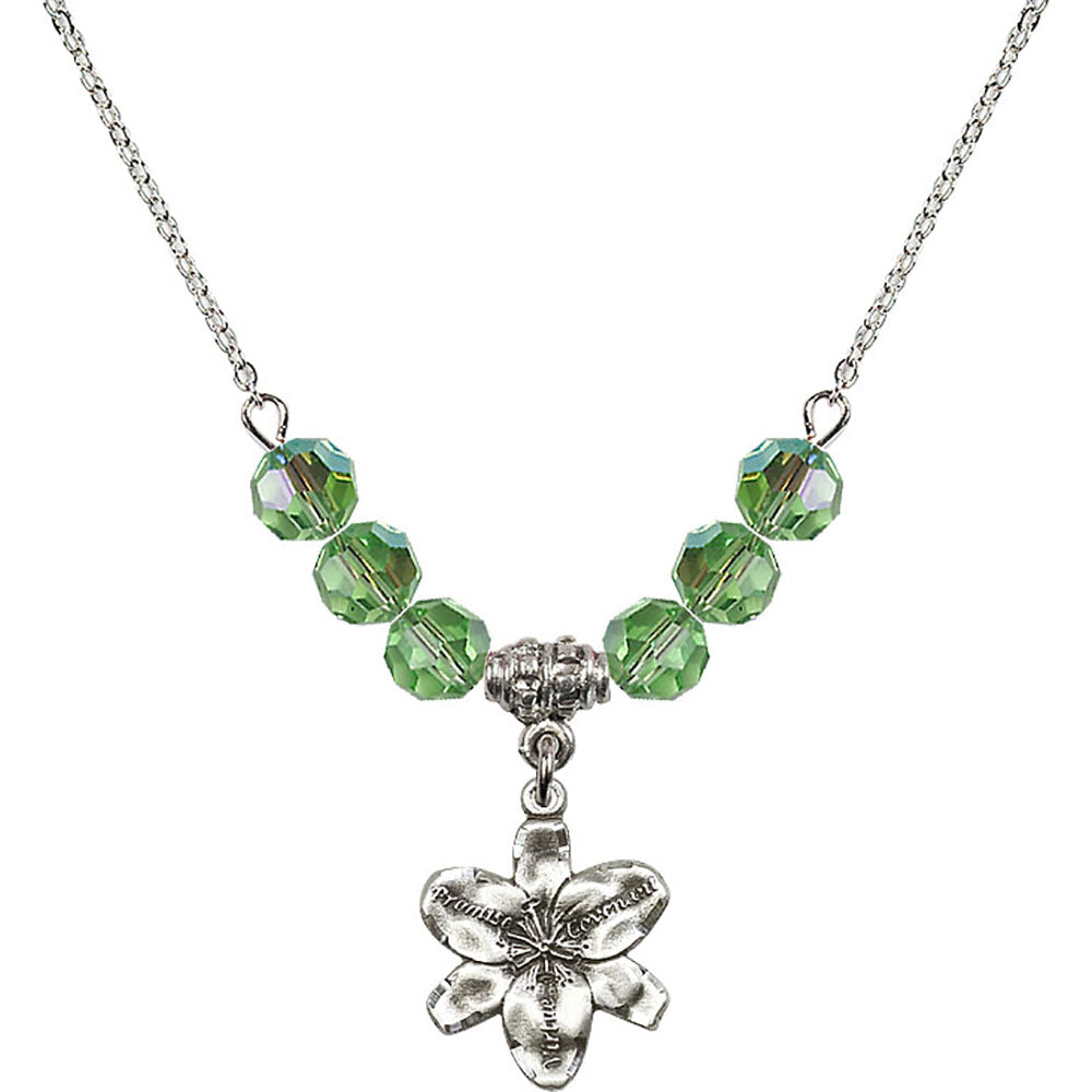 Sterling Silver Chastity Birthstone Necklace with Peridot Beads - 0088