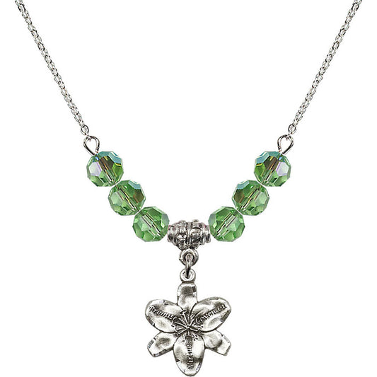 Sterling Silver Chastity Birthstone Necklace with Peridot Beads - 0088
