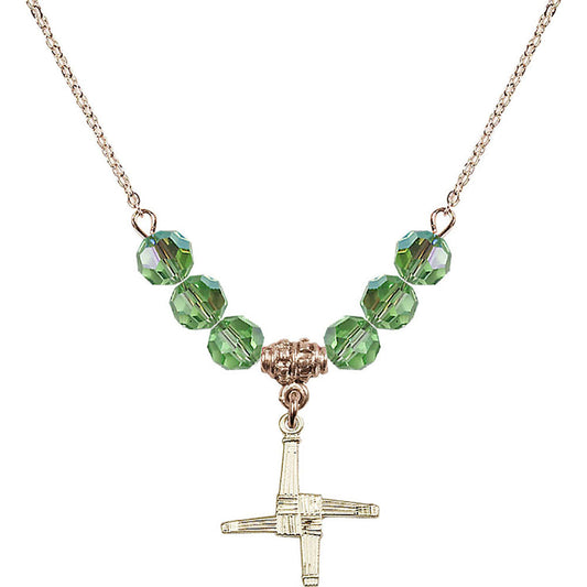 14kt Gold Filled Saint Brigid Cross Birthstone Necklace with Peridot Beads - 0290