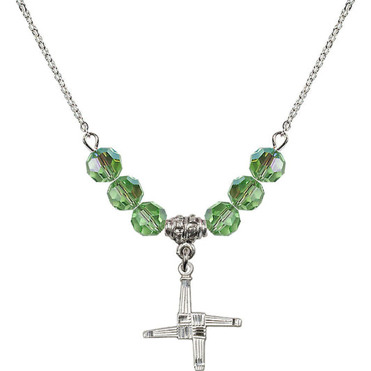 Sterling Silver Saint Brigid Cross Birthstone Necklace with Peridot Beads - 0290