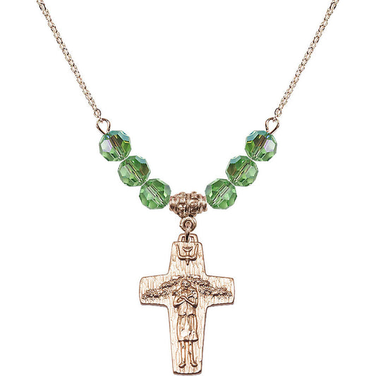 14kt Gold Filled Papal Crucifix Birthstone Necklace with Peridot Beads - 0569