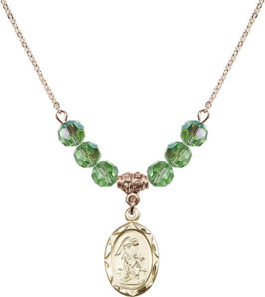 14kt Gold Filled Guardian Angel Birthstone Necklace with Peridot Beads - 0612