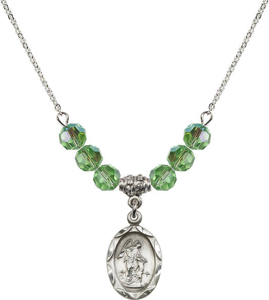 Sterling Silver Guardian Angel Birthstone Necklace with Peridot Beads - 0612
