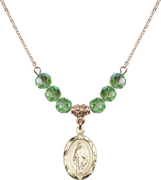 14kt Gold Filled Miraculous Birthstone Necklace with Peridot Beads - 0612