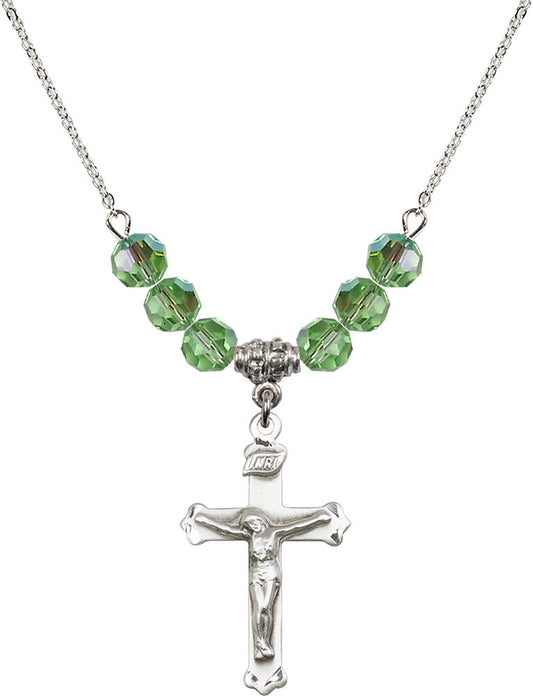 Sterling Silver Crucifix Birthstone Necklace with Peridot Beads - 0651
