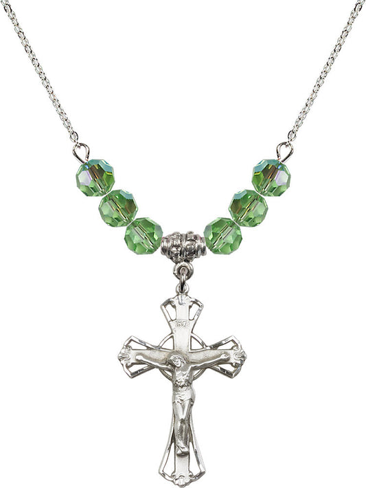 Sterling Silver Crucifix Birthstone Necklace with Peridot Beads - 0659