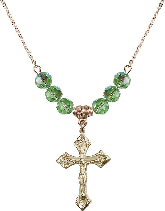 14kt Gold Filled Crucifix Birthstone Necklace with Peridot Beads - 0663