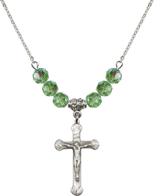 Sterling Silver Crucifix Birthstone Necklace with Peridot Beads - 0664