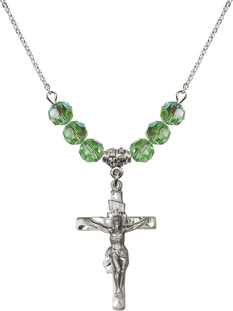 Sterling Silver Crucifix Birthstone Necklace with Peridot Beads - 0668