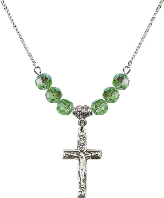Sterling Silver Crucifix Birthstone Necklace with Peridot Beads - 0673