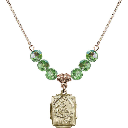 14kt Gold Filled Saint Ann Birthstone Necklace with Peridot Beads - 0804