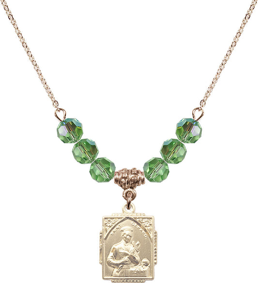14kt Gold Filled Saint Gerard Birthstone Necklace with Peridot Beads - 0804