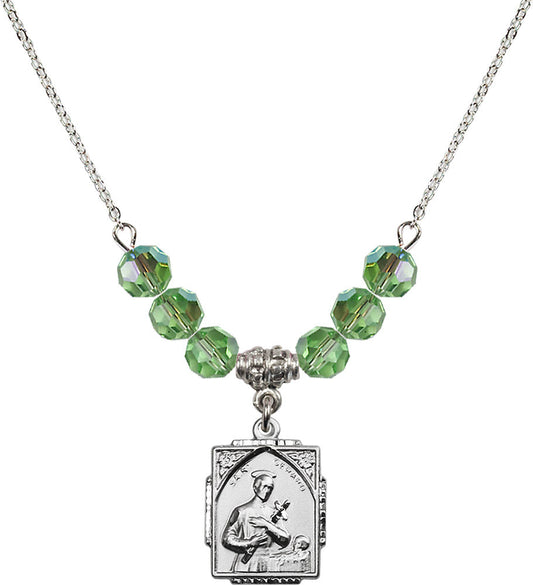 Sterling Silver Saint Gerard Birthstone Necklace with Peridot Beads - 0804