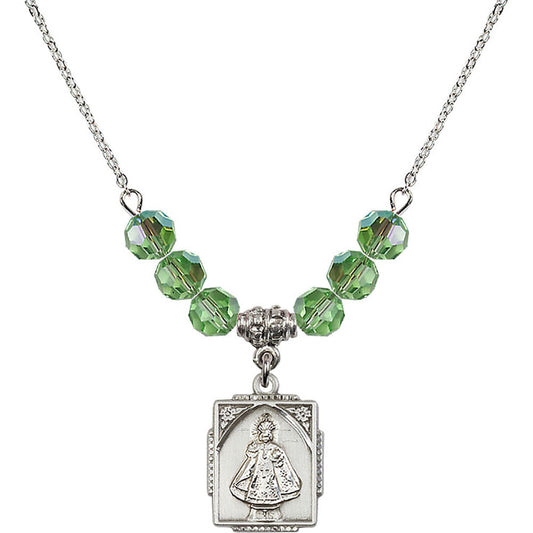 Sterling Silver Infant of Prague Birthstone Necklace with Peridot Beads - 0804