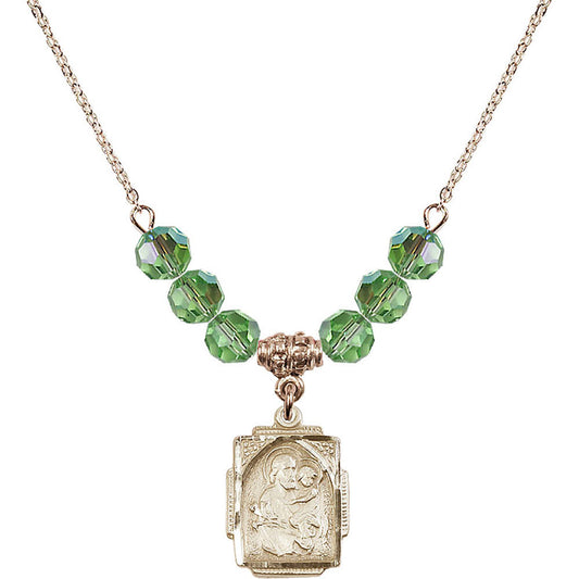 14kt Gold Filled Saint Joseph Birthstone Necklace with Peridot Beads - 0804