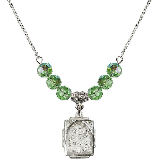 Sterling Silver Saint Joseph Birthstone Necklace with Peridot Beads - 0804