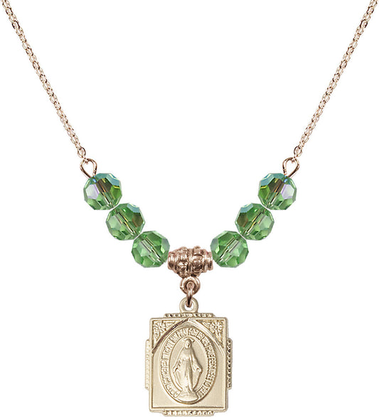 14kt Gold Filled Miraculous Birthstone Necklace with Peridot Beads - 0804