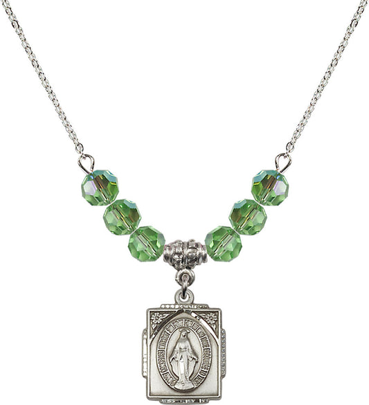 Sterling Silver Miraculous Birthstone Necklace with Peridot Beads - 0804