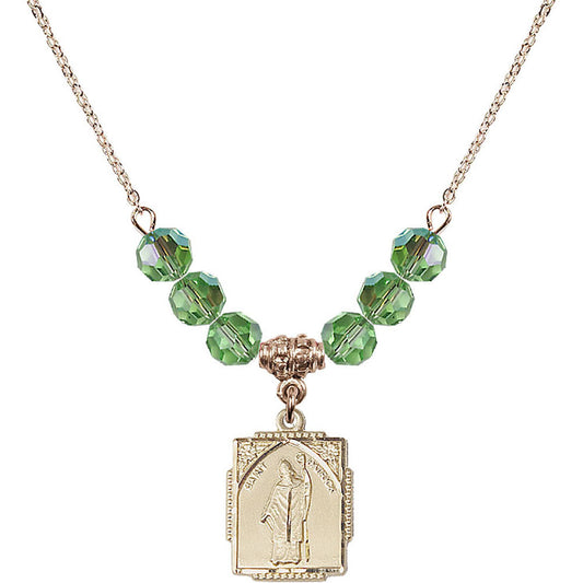 14kt Gold Filled Saint Patrick Birthstone Necklace with Peridot Beads - 0804
