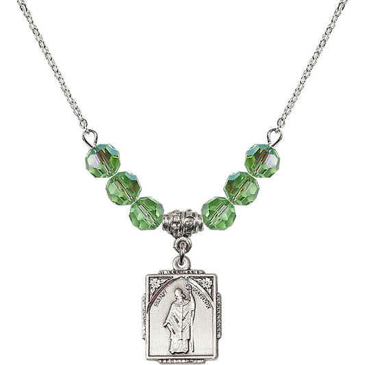 Sterling Silver Saint Patrick Birthstone Necklace with Peridot Beads - 0804