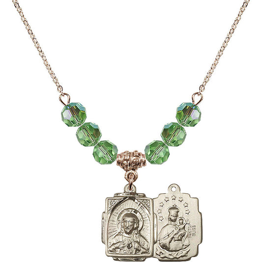 14kt Gold Filled Scapular Birthstone Necklace with Peridot Beads - 0804